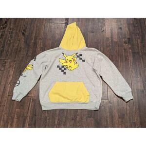 Pokemon Pikachu Hoodie Youth XL 18/20 Gray Yellow Sweatshirt Anime Graphic 2023